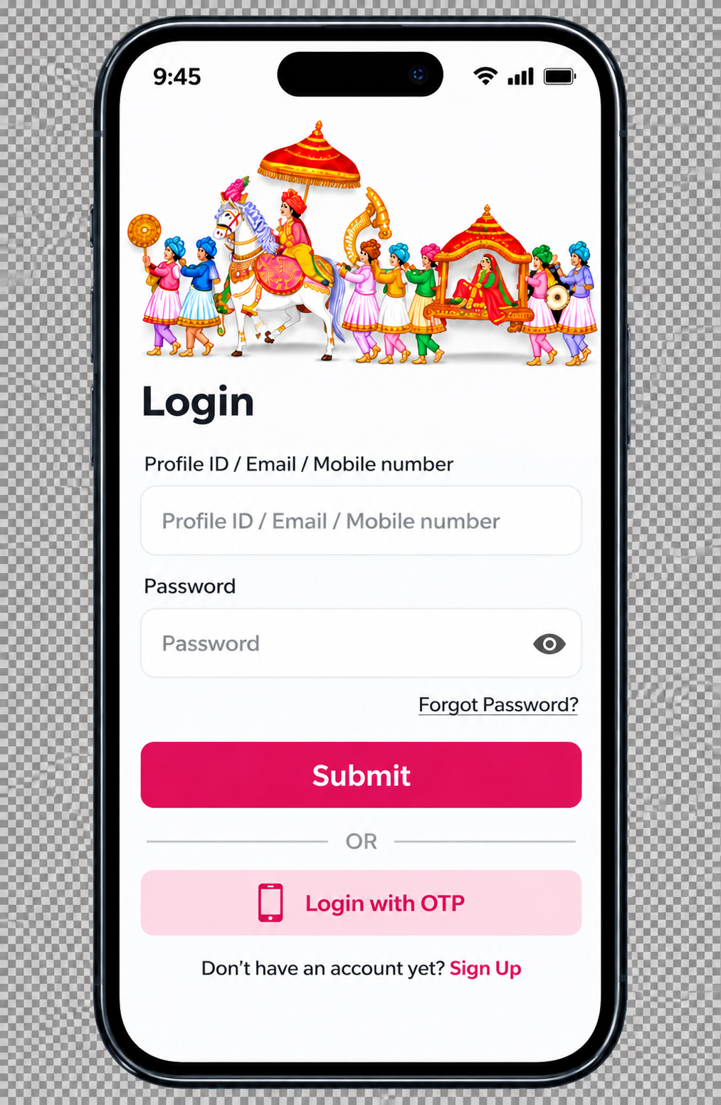 Dev Bhoomi Rishtey app login screen